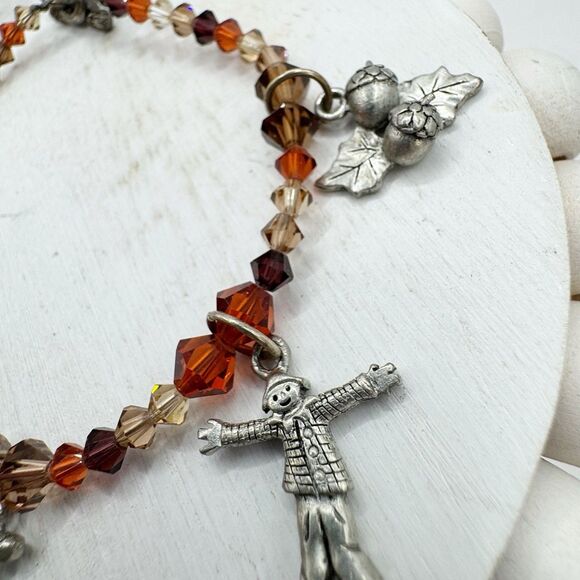 Fall Halloween Autumn Beaded Charm Bracelet Pumpkin Scarecrow Cornucopia - Picture 9 of 9